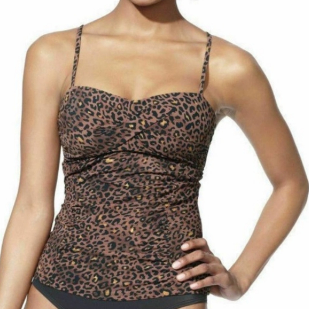 SPANX Assets By Sara Blakely Leopard Twist Ruched Tankini Top Sz M